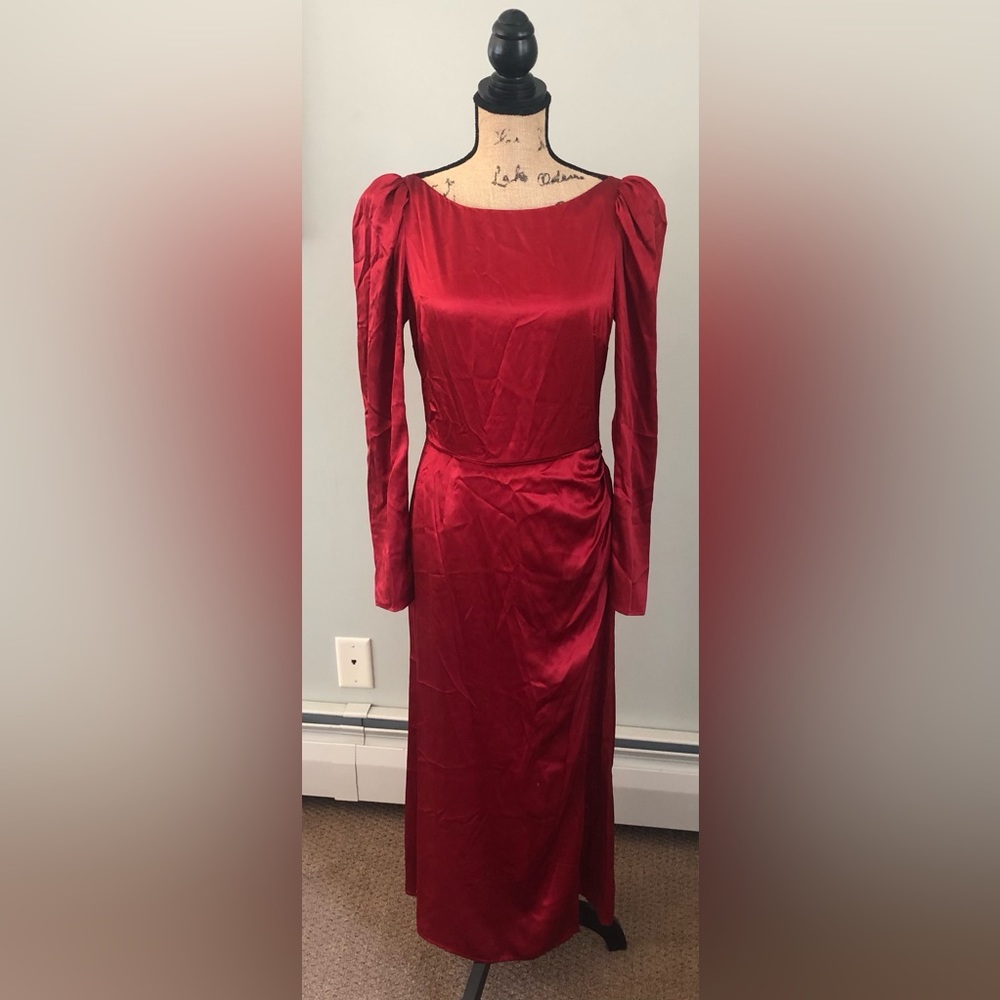 Reformation Red Silk Puff BoatNeck Midi: PRINCESSCORE COTTAGECORE ROYALCORE